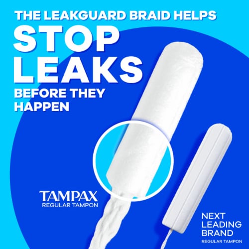 Tampax Compact Pearl Tampons LeakGuard Protection Duo Pack Regular/Super Absorbency Perspective: right