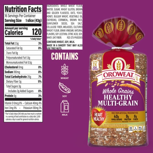 Oroweat Whole Grains Healthy Multi-Grain Sandwich Bread Perspective: right