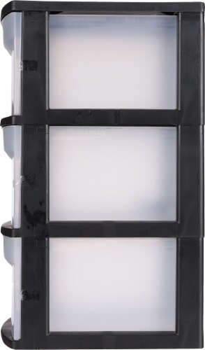 Sterilite Basic 3-Drawer Cart with Casters - Black/Clear Perspective: right
