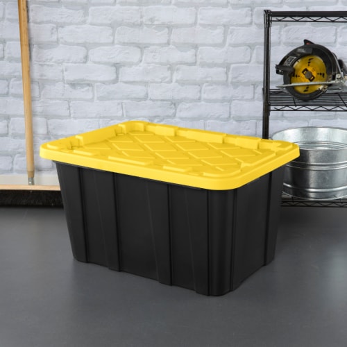 Sterilite 27 Gallon Industrial Tote - Black with Yellow Lid Perspective: right