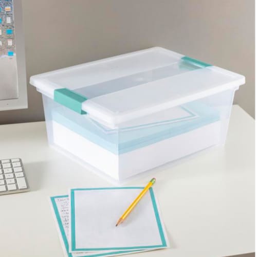 Sterilite Small Clear Storage Box with Aqua Latch