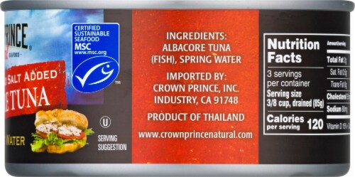 Crown Prince No Salt Added Natural Solid White Albacore Tuna Perspective: right