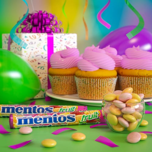Mentos Fruit Flavored Chewy Mint Candy Roll Perspective: right