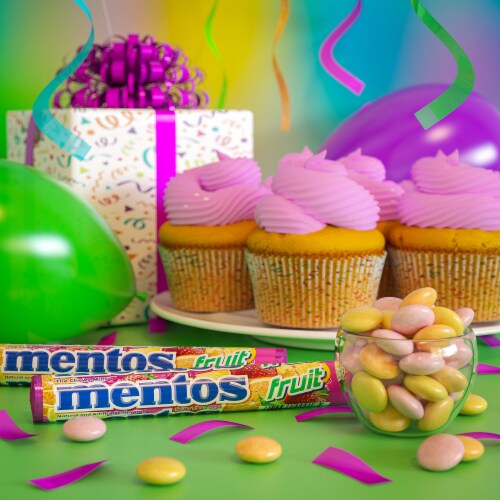 Mentos Fruit Flavored Chewy Mint Candy Roll Perspective: right