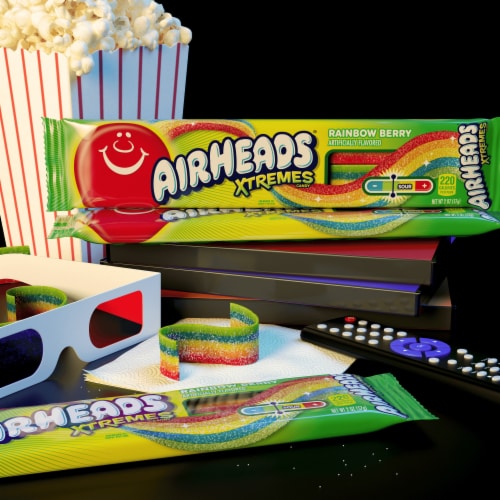 Airheads Xtremes Sweetly Sour Rainbow Berry Flavor Candy Belts Perspective: right