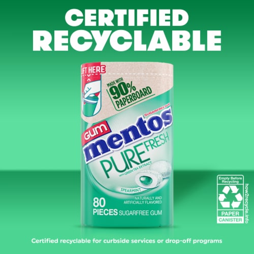 Mentos Pure Fresh Sugar Free Spearmint Flavored Chewing Gum Perspective: right