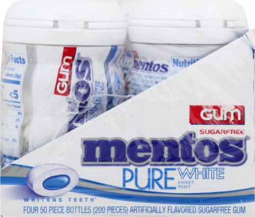 Mentos Pure White Chewing Gum, Sugarfree, Sweet Mint, Packaged Candy