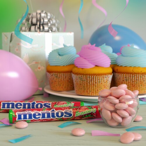 Mentos Chewy Strawberry Mint Candy Roll Perspective: right