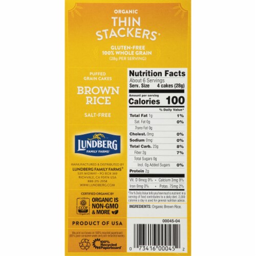 Lundberg Family Farms® Organic Thin Stackers Brown Rice Puffed Grain Cakes Perspective: right