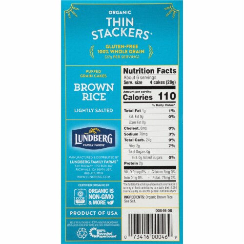 Lundberg Family Farms® Organic Lightly Salted Thin Stackers® Brown Rice Puffed Grain Cakes