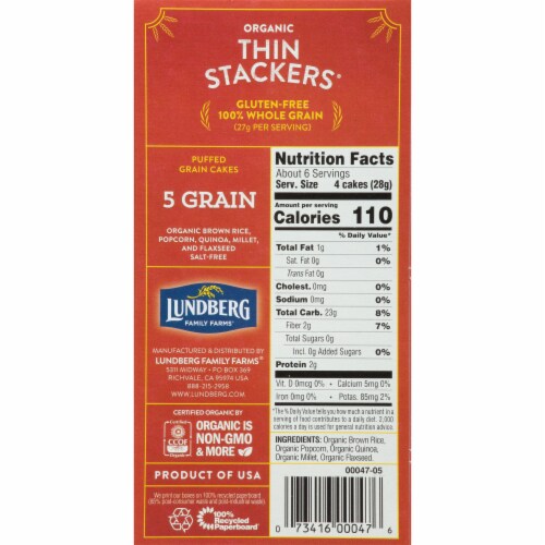 Lundberg Family Farms® Organic Thin Stackers 5 Grain Puffed Grain Cakes Perspective: right