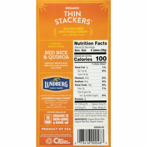 Lundberg Thin Stackers Organic Red Rice & Quinoa Puffed Grain Cakes Perspective: right
