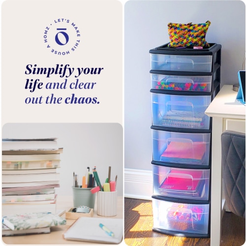 Homz 6-Drawer Plastic Bedroom & Closet Organizer Storage, Clear/Black Frame Perspective: right