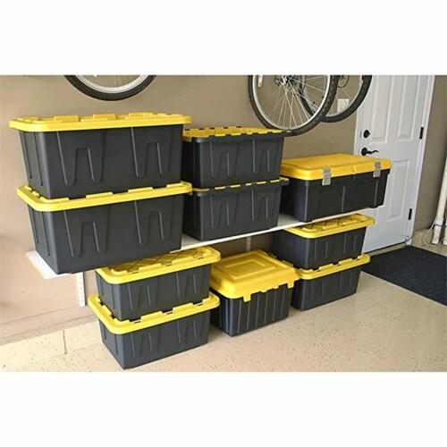 TOUGH BOX 27 Gal Stackable Storage Totes w/ Lids, Black and Yellow (4 pack)  