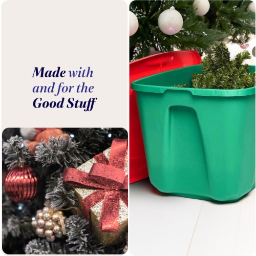 HOMZ 18 Gallon Heavy Duty Plastic Holiday Storage Totes Green Red