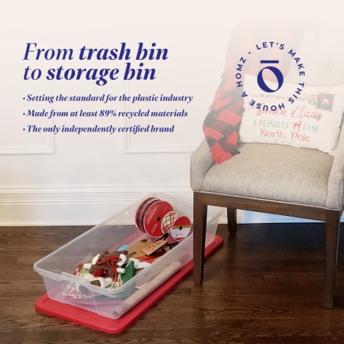 Homz 41Qt Clear Plastic Holiday Storage Container with Red Snap Lock Lid, 2 Pk Perspective: right