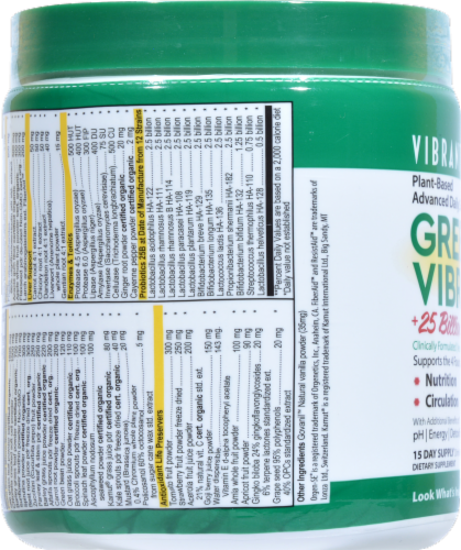 Vibrant Health Green Vibrance +25 Billion Probiotics Dietary Supplement Perspective: right