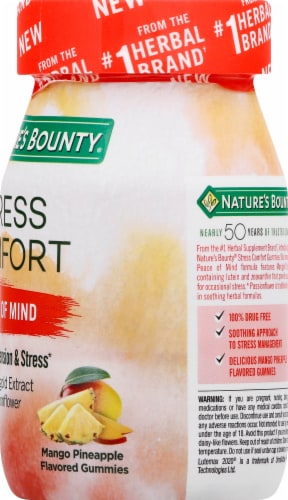 Nature's Bounty Stress Comfort Peace of Mind Mango Pineapple Flavored Gummies 42 Count Perspective: right