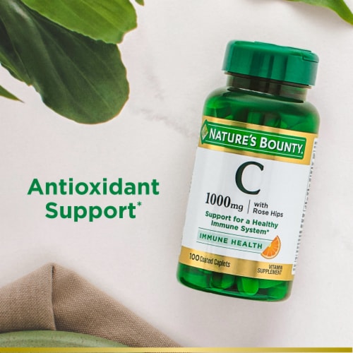 Nature’s Bounty Vitamin C + Rose Hips, 1000mg Immune Support Coated Caplets Perspective: right
