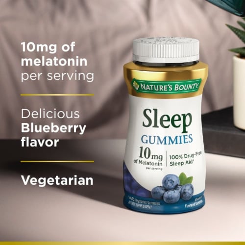 Nature’s Bounty Melatonin Sleep Aid, 10 mg Gummies, Blueberry Perspective: right