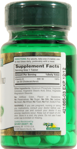 Nature's Bounty D3-400 Tablets Perspective: right