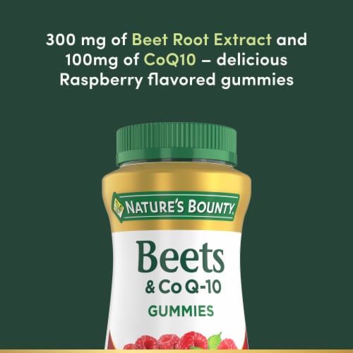 Nature’s Bounty Beets & Co Q-10 Gummies, Heart Health, Coenzyme Q10, Beet Root, Raspberry Flavor Perspective: right