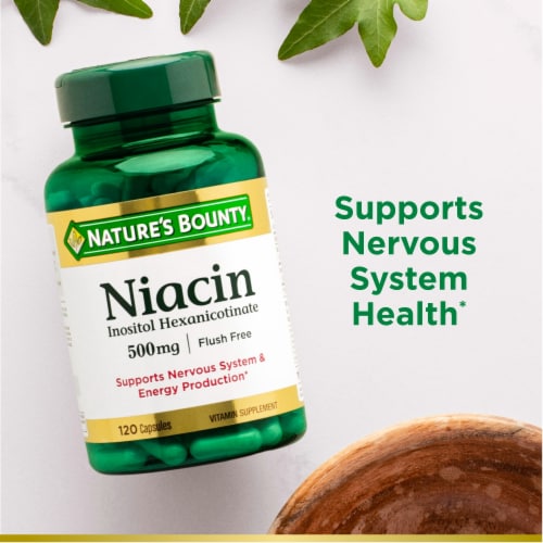 Nature’s Bounty Niacin 500mg Flush Free Vitamin Supplement Perspective: right