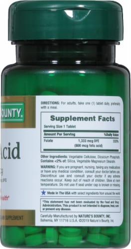 Nature's Bounty® Folic Acid Tablets 800mcg Perspective: right