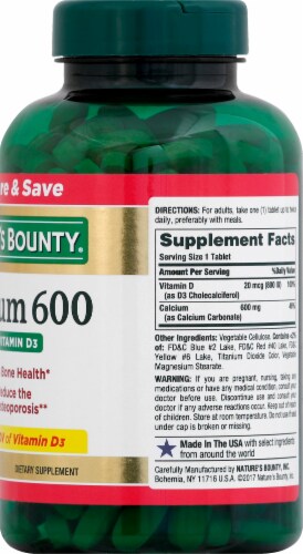 Nature's Bounty Calcium 600 with Vitamin D3 Tablets Perspective: right