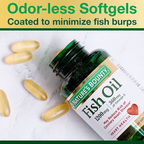Nature's Bounty Odor-less Fish Oil Softgels with Omega 3 Fatty Acids for Heart Health, 1200 mg Perspective: right