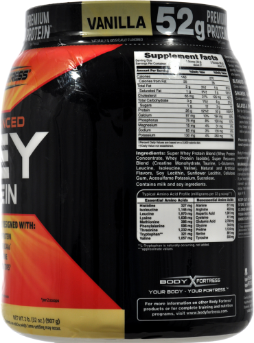Body Fortress Vanilla Whey Protein Powder Perspective: right