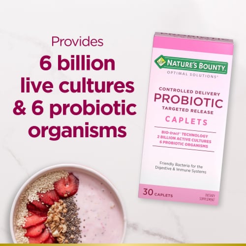 Nature's Bounty Optimal Solutions Controlled Delivery Probiotic Caplets, 2 Billion Active Cultures Perspective: right