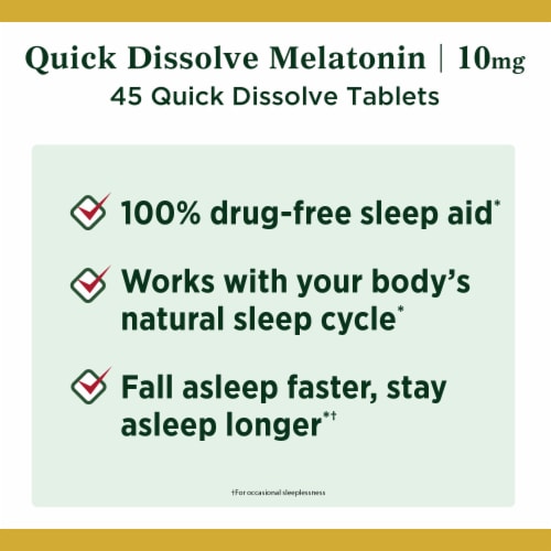 Nature's Bounty Melatonin Drug-Free Sleep Aid Quick Dissolve Tablets, 10 mg Perspective: right