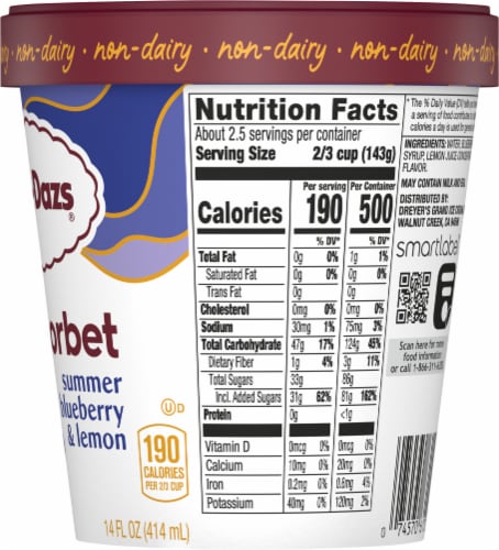 Haagen-Dazs® Non-Dairy Gluten Free Summer Blueberry & Lemon Sorbet Pint Perspective: right