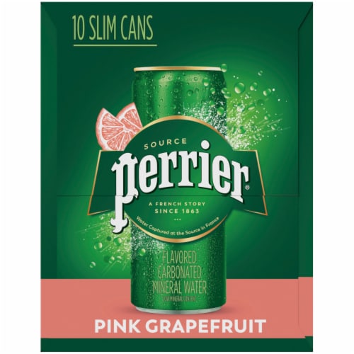 Perrier Pink Grapefruit Flavored Carbonated Mineral Water 10 Cans Perspective: right