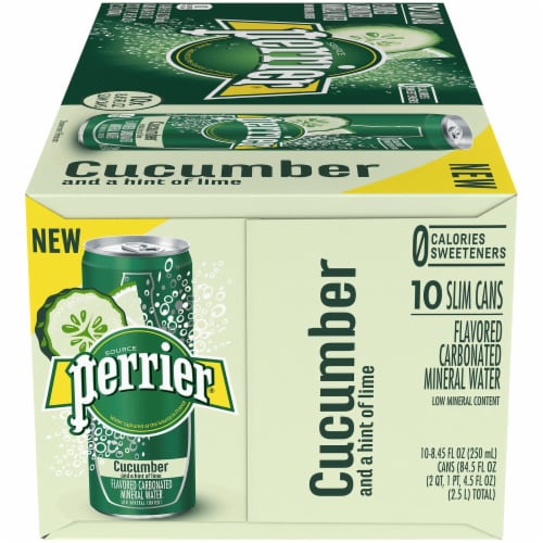 Perrier Cucumber Lime Flavored Carbonated Mineral Water 10 Cans Perspective: right