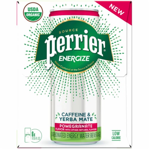 Perrier Energize Caffeine & Yerba Mate Pomegranate Carbonated Beverages Perspective: right