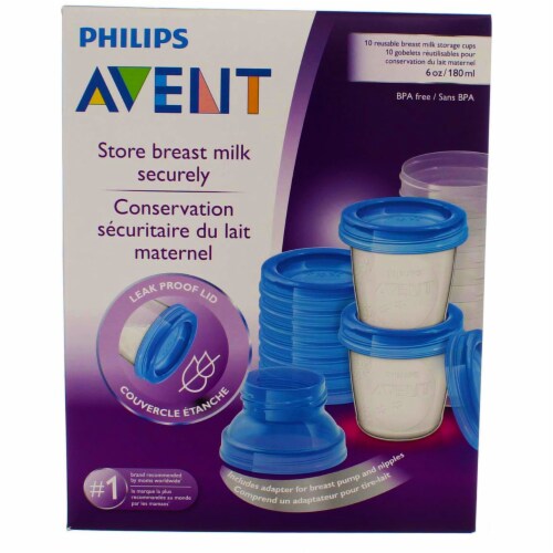 Philips AVENT Breast Milk Storage Cups And Lids, 10 6oz Containers,  SCF618/10