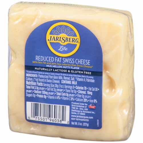 Jarlsberg Lite Reduced Fat Swiss Cheese Wedge Perspective: right