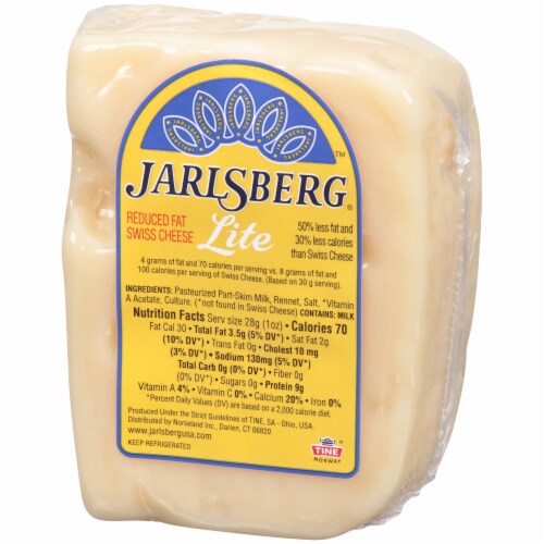 Jarlsberg Lite Reduced Fat Swiss Wedge Cheese Perspective: right