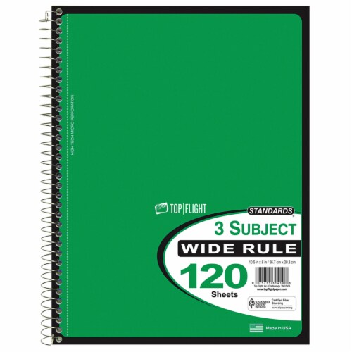 Top Flight Standards® Wide-Ruled 3-Subject Notebook - Colors May Vary- 120 Sheets Perspective: right