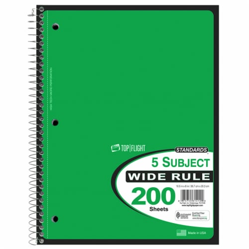Top Flight Wide Rule 5-Subject Notebook - 200 Sheets - Assorted Perspective: right