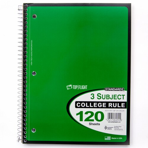 Top Flight Standards® College Ruled 3-Subject Notebook Perspective: right