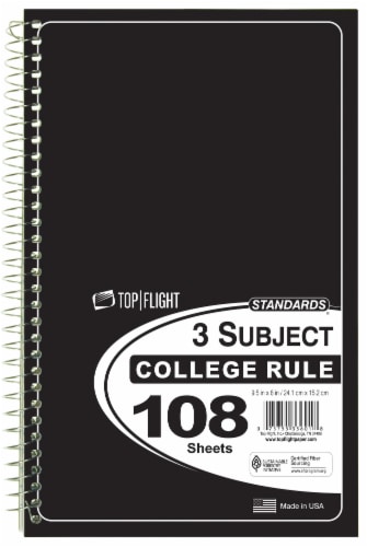 Top Flight College Rule 3-Subject Notebook - 108 Sheets - Assorted Perspective: right
