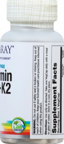 Solaray Vitamin D3+K2 Soy-Free VegCaps 5000 IU Perspective: right