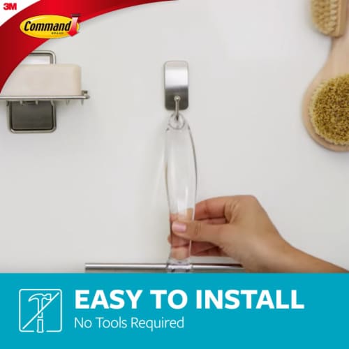 Command™ Bath Stainless Steel Squeegee and Satin Nickel Hook Perspective: right