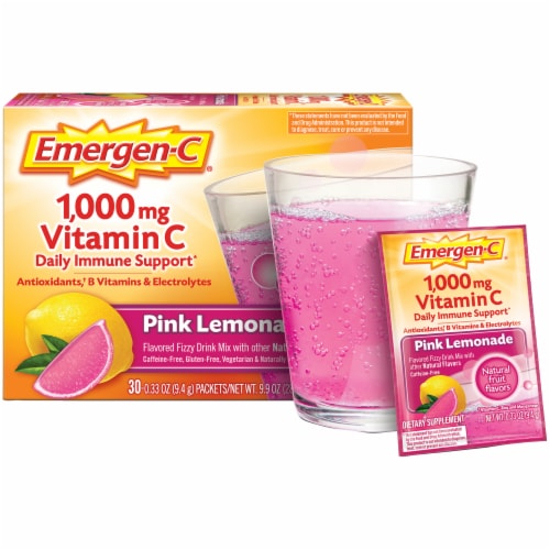 Emergen-C 1000mg Vitamin C Powder with Antioxidants B Vitamins Immune Support Pink Lemonade Perspective: right