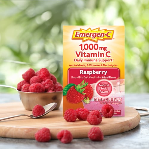 Emergen-C Vitamin C Immune Support Raspberry Powder 1000mg Perspective: right