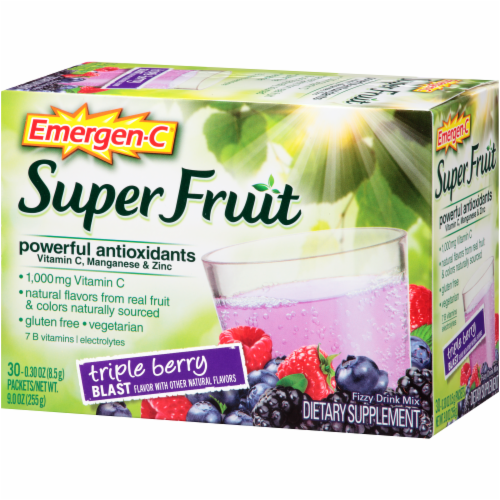 Emergen-C Super Fruit Triple Berry Blast Antioxidant Drink Mix Packets Perspective: right