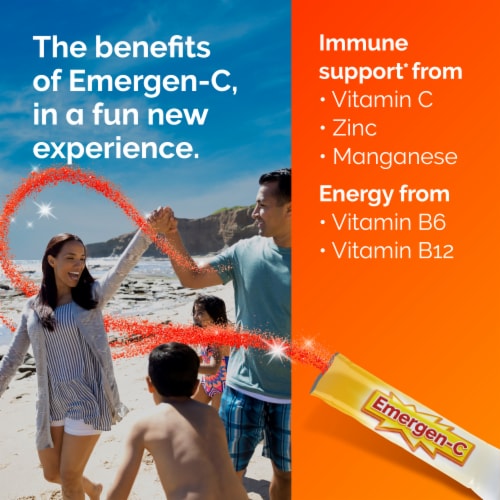 Emergen-C Strawberry Burst Crystals On-the-Go Immune Support Supplement Perspective: right
